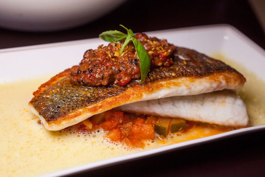 Seared Seabass at the Cafe Grey Deluxe, Middle House shanghai hotel