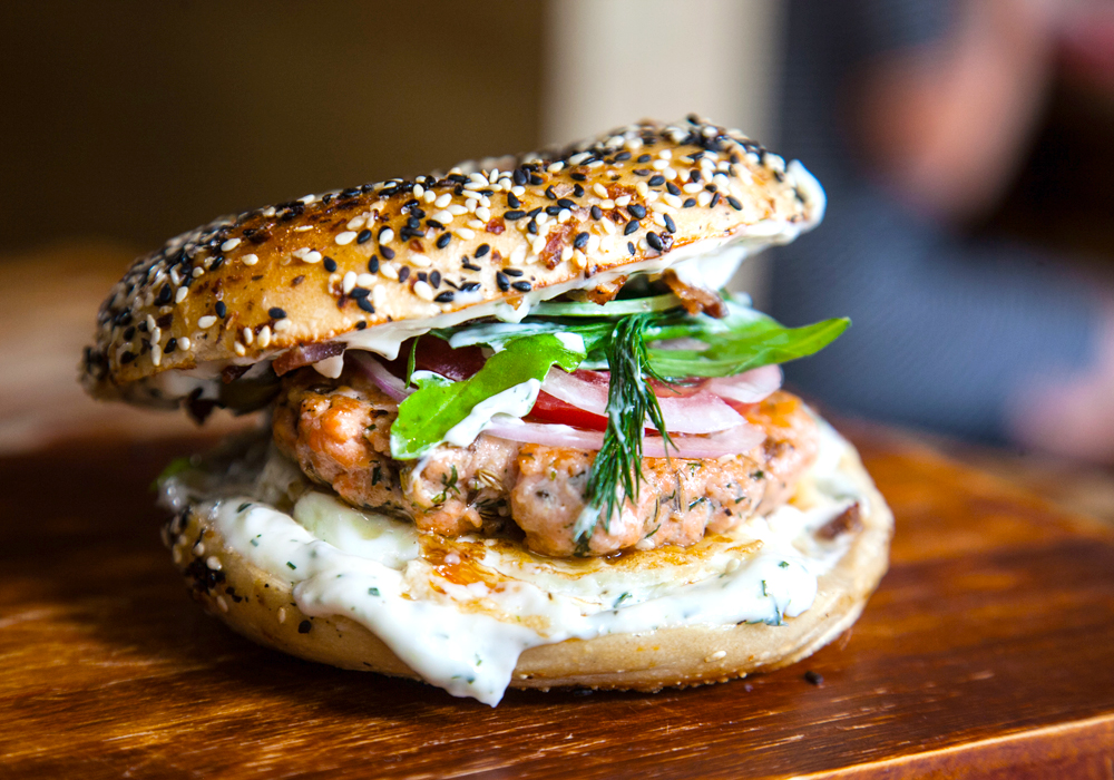 Bagel sandwich at Spread The Bagel in Shanghai. Photo by Rachel Gouk. 