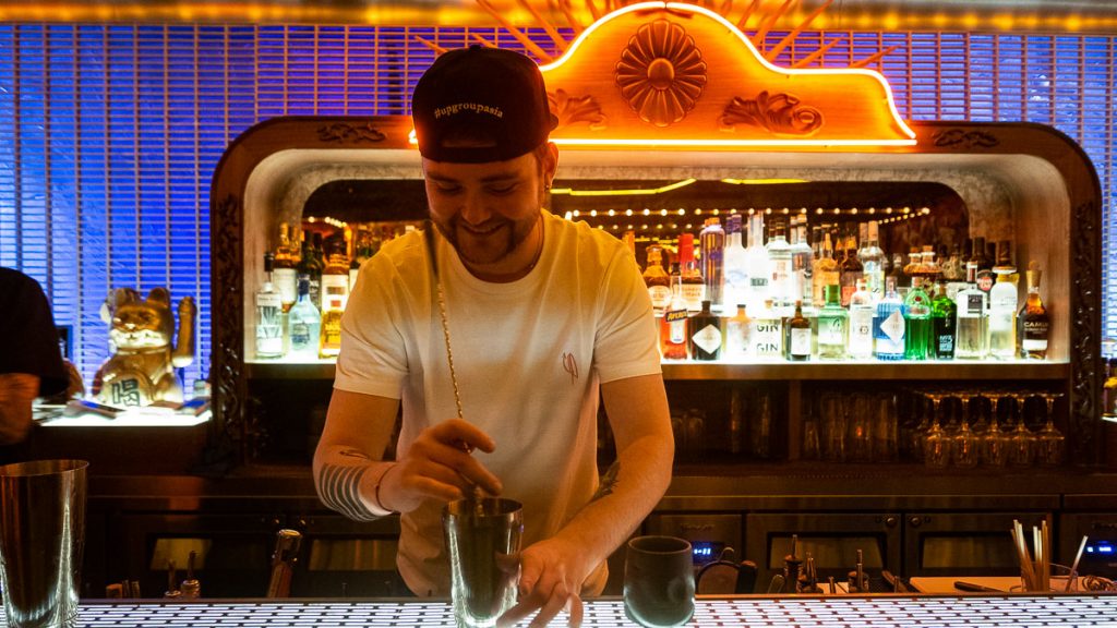 UP Shanghai is a cocktail bar/lounge in Shanghai. Barman Jackie Dmitriev.