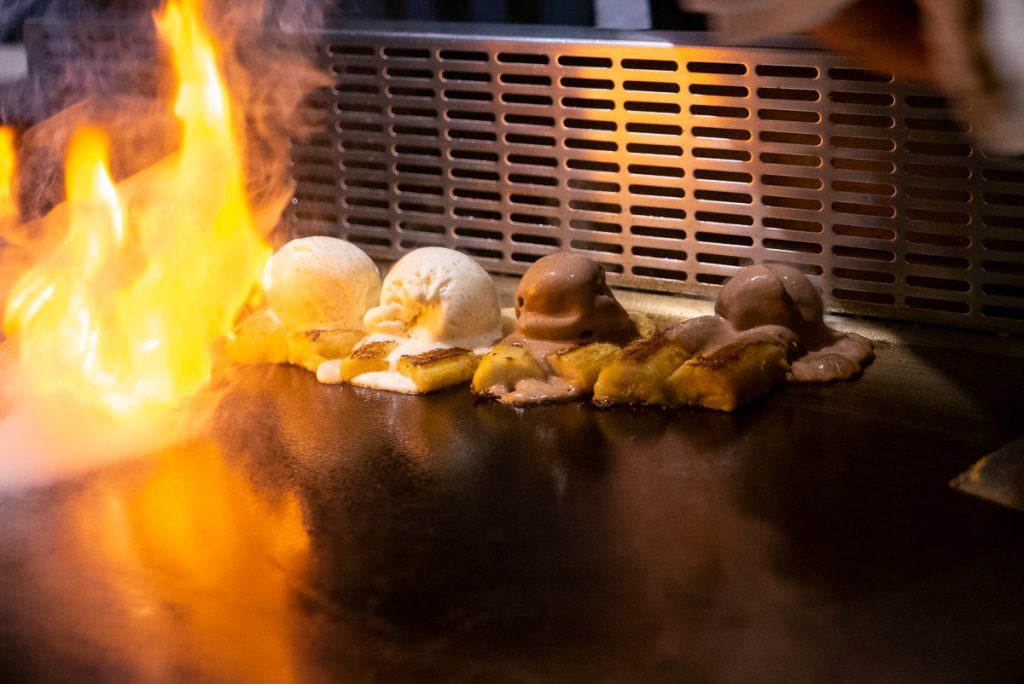 Flambéed Ice Cream at Kagen, a popular Japanese teppanyaki restaurant in Shanghai. Photo by Rachel Gouk.