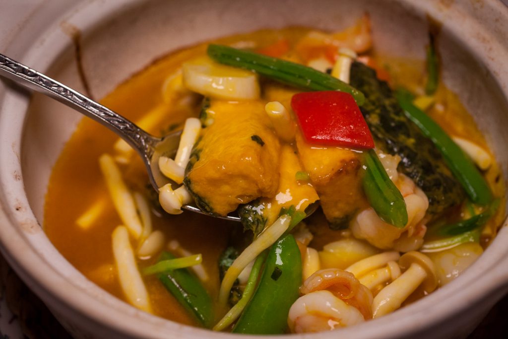 Beancurd with Seafood at Lion, a contemporary Nanyang restaurant in Xintiandi, Shanghai.  Photo by Rachel Gouk. 