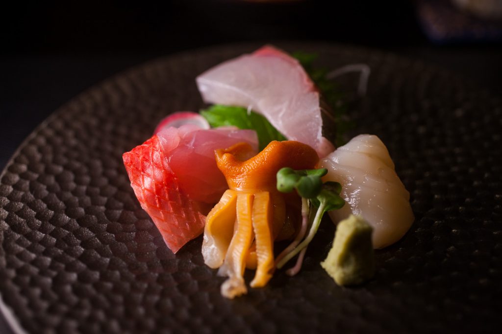 Sashimi at Nakama, a Japanese restaurant in Shanghai specializing in high-grade beef yakiniku. Photo by Rachel Gouk.