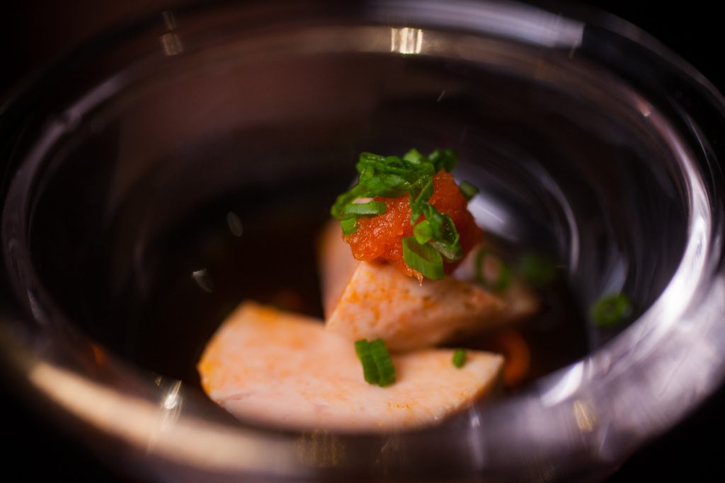Monkfish liver at Nakama, a Japanese restaurant in Shanghai specializing in high-grade beef yakiniku. Photo by Rachel Gouk.