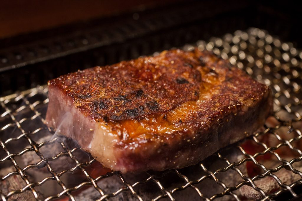 Wagyu rib eye at Nakama, a Japanese restaurant in Shanghai specializing in high-grade beef yakiniku. Photo by Rachel Gouk.