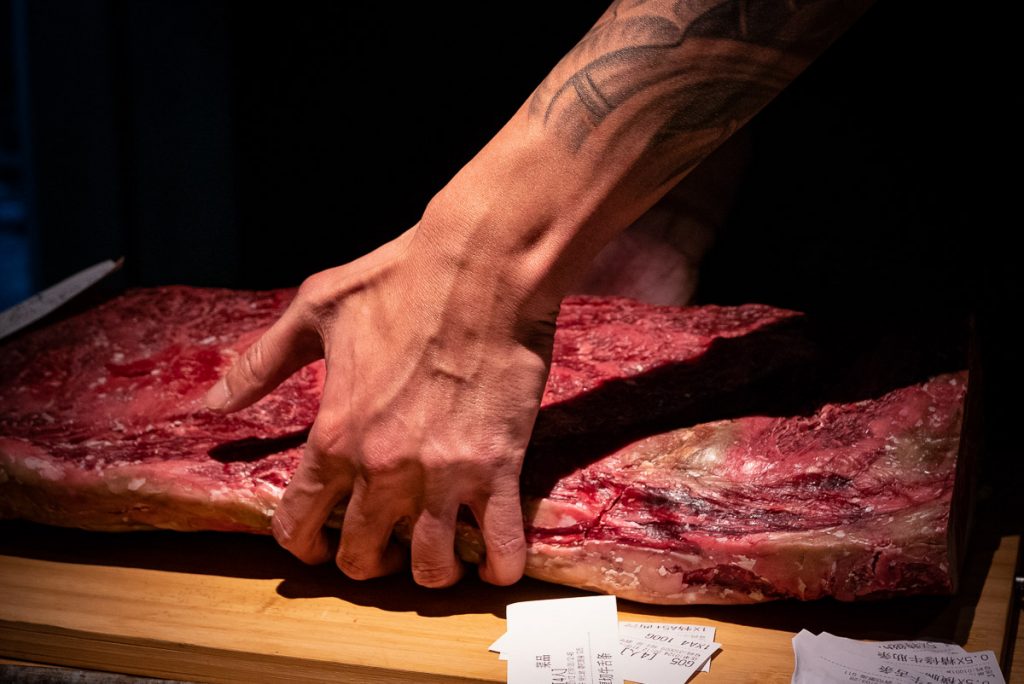 Wagyu rib eye at Nakama, a Japanese restaurant in Shanghai specializing in high-grade beef yakiniku. Photo by Rachel Gouk.