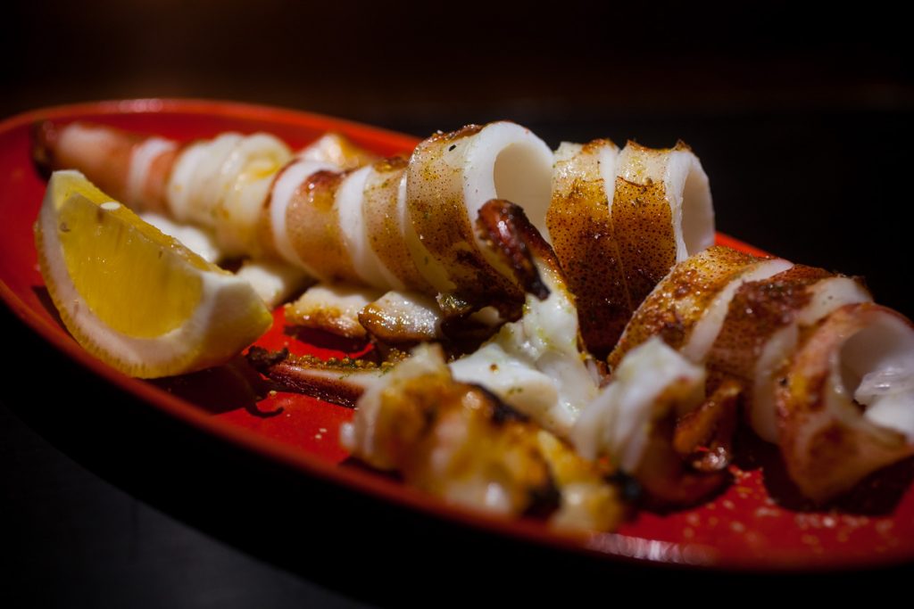 Squid at Nakama, a Japanese restaurant in Shanghai specializing in high-grade beef yakiniku. Photo by Rachel Gouk.