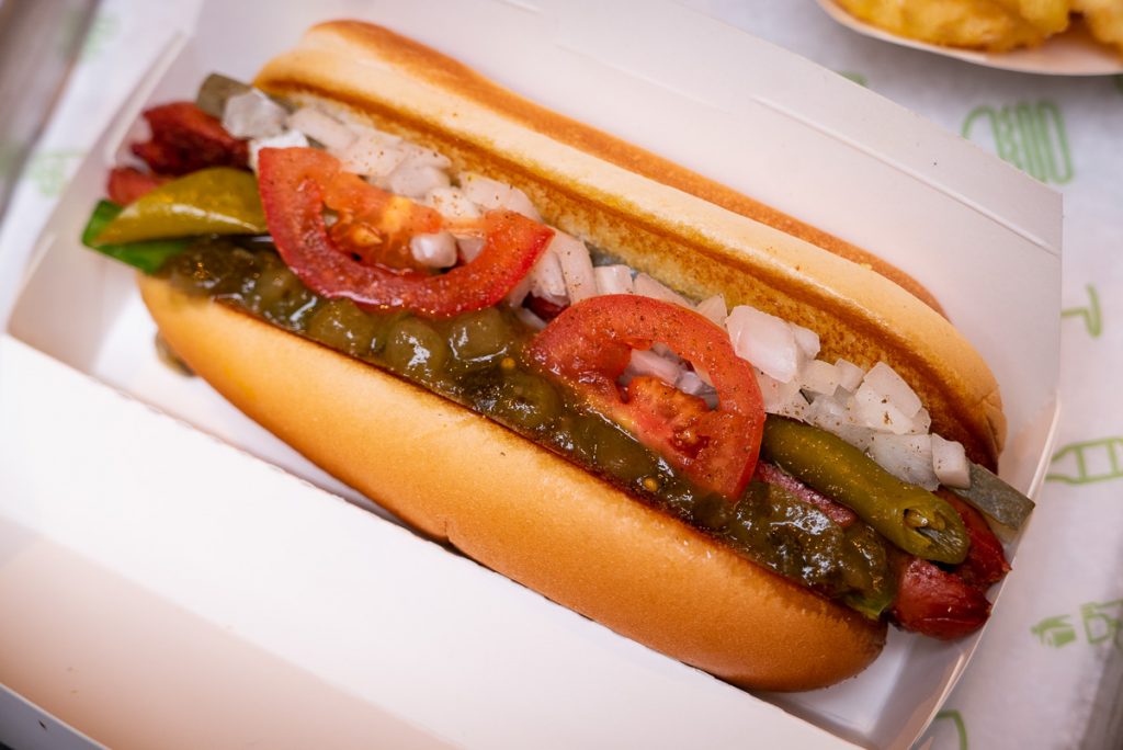 Shake Shack opens in Shanghai's Xintiandi. Here pictured: Shack-cago Dog. Photo by Rachel Gouk.
