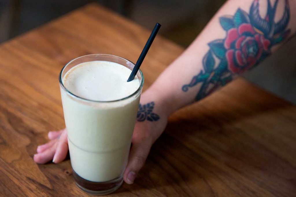 Starbucks opens its first Reserve Bakery Cafe in Shanghai, China, an all-day dining cafe with Italian bakery chain Princi. Cold brew malted shake, pictured.