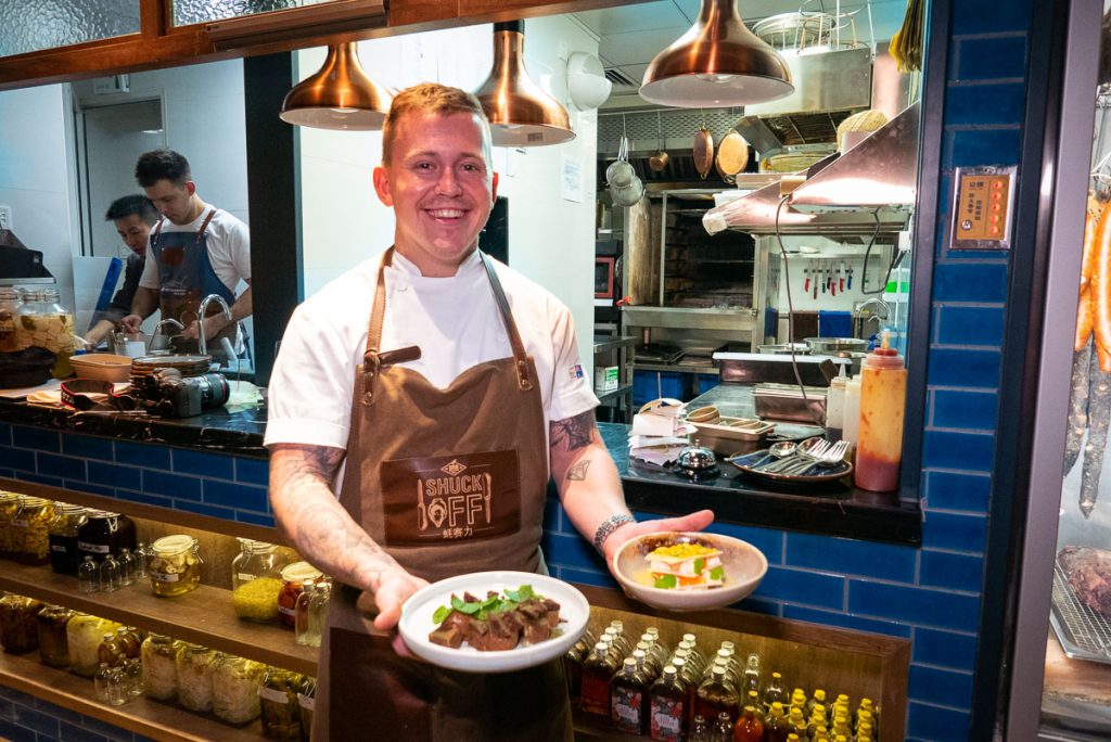 Chef Elijah Holland of C Pearl, a seafood and oyster restaurant in Pudong Century Link mall.