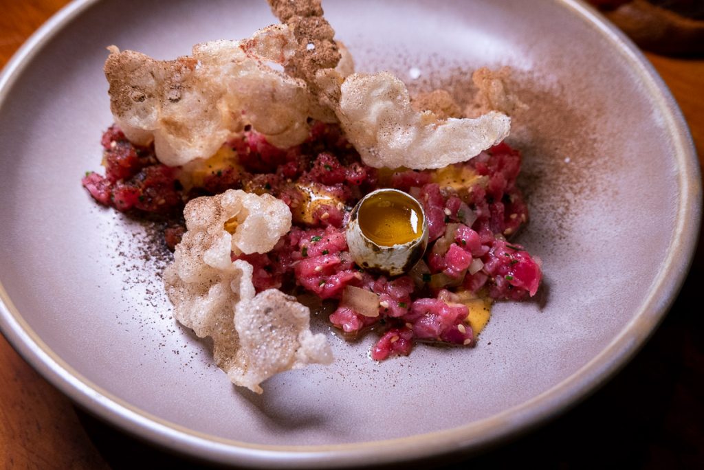 Beef tartare at C Pearl, a seafood and oyster restaurant in Pudong Century Link mall.