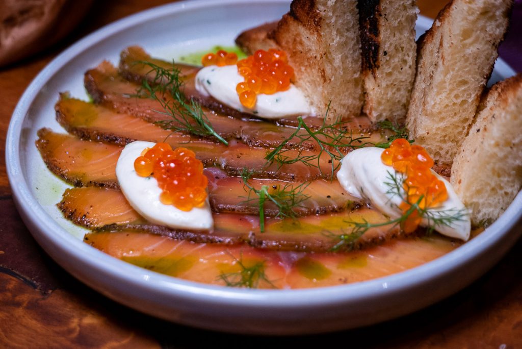 Smoked salmon pastrami at C Pearl, a seafood and oyster restaurant in Pudong Century Link mall.