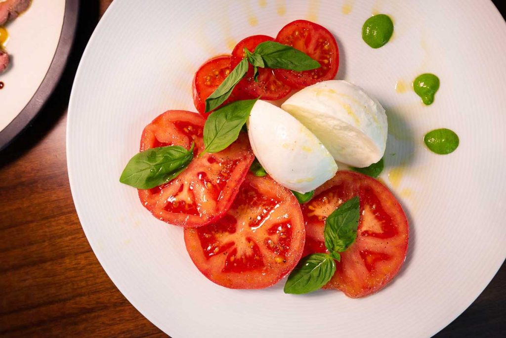 Caprese salad at Frasca Italian restaurant at the Middle House, Shanghai. Photo by Rachel Gouk. 