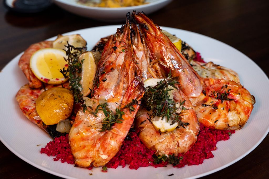 Grilled king prawns at Frasca Italian restaurant at the Middle House, Shanghai. Photo by Rachel Gouk. 