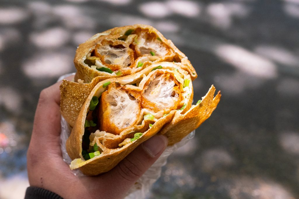 Jianbing is China's most popular breakfast street food. Taken in Shanghai. Photo by Rachel Gouk.