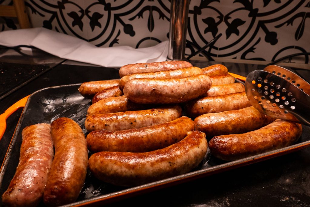 Sausages at The brunch buffet at Portman's Restaurant, Portman Ritz-Carlton Shanghai. Photo by Rachel Gouk.