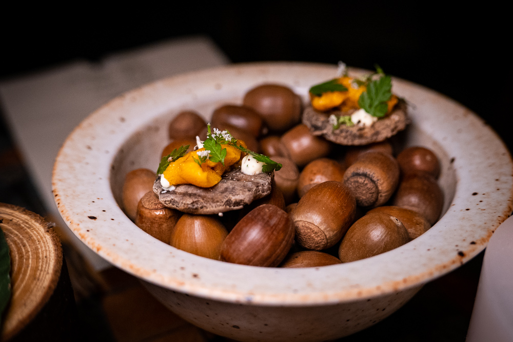 Acorn flour tostada at Botanik, a seasonal, mostly plant-based sustainable restaurant in Shanghai. Photo by Rachel Gouk. 