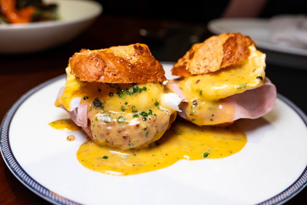 Eggs Benedict on the brunch menu at Coquille Seafood Bistro, French restaurant in Shanghai. Photo by Rachel Gouk.