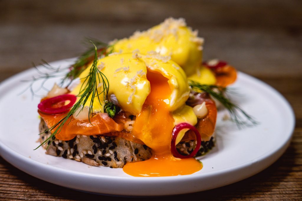 Eggs Benedict at Head in the Clouds, an all-day brunch restaurant in Shanghai. (Photo by Rachel Gouk)