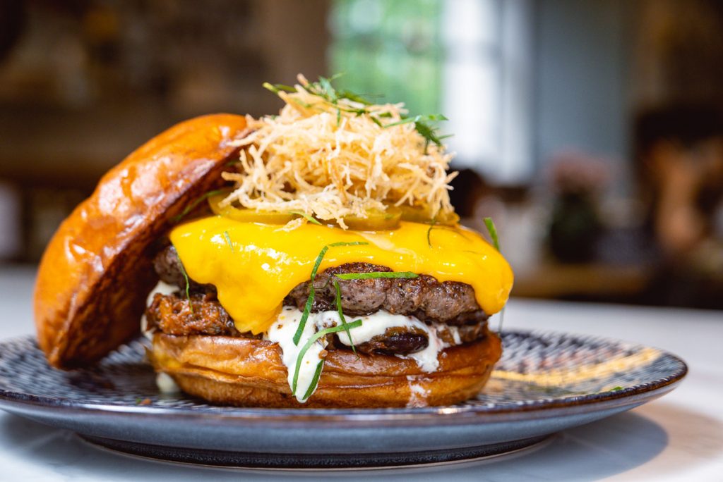 Burger at Head in the Clouds, an all-day brunch restaurant in Shanghai. (Photo by Rachel Gouk)