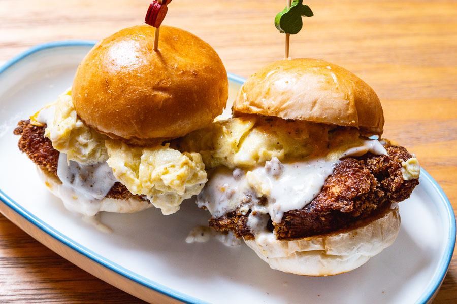 Chicken katsu sliders for brunch at Birds of Paradise, a tiki bar and restaurant in Shanghai. Photo by Rachel Gouk.