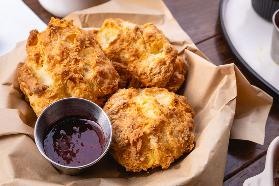 Biscuits at brunch at Chuckville, an American barbecue restaurant and sports bar in Shanghai. Photo by Rachel Gouk. 