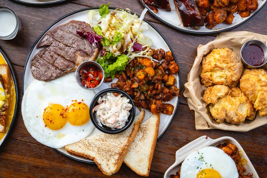 Steak and eggs for brunch at Chuckville, an American barbecue restaurant and sports bar in Shanghai. Photo by Rachel Gouk. 