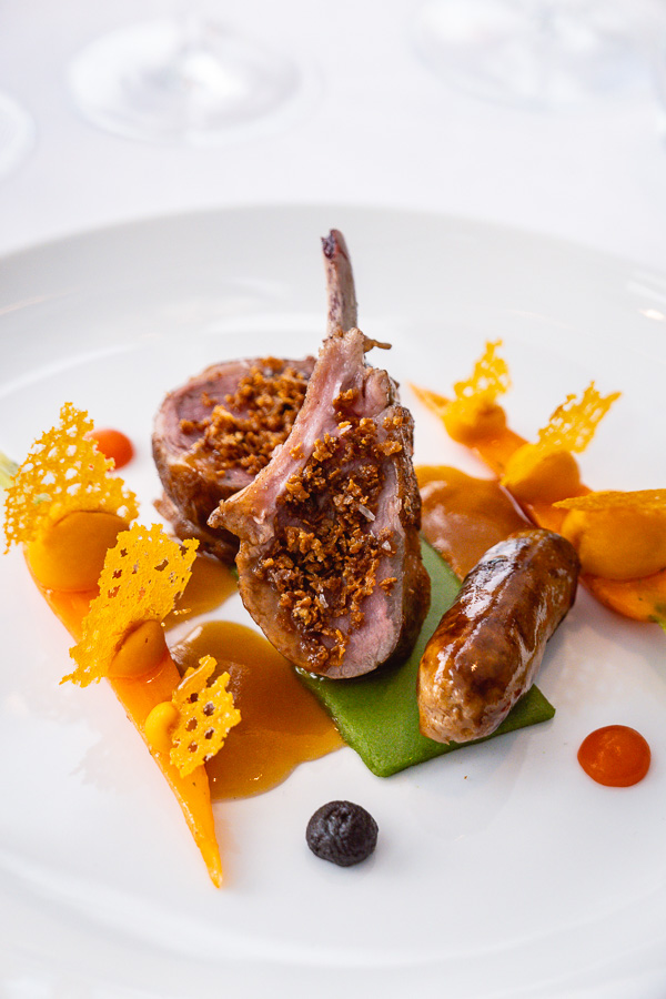 Lamb with spicy shoulder sausage. Lunch at Maison Lameloise Shanghai, Michelin one-star restaurant in Shanghai. Photo by Rachel Gouk.