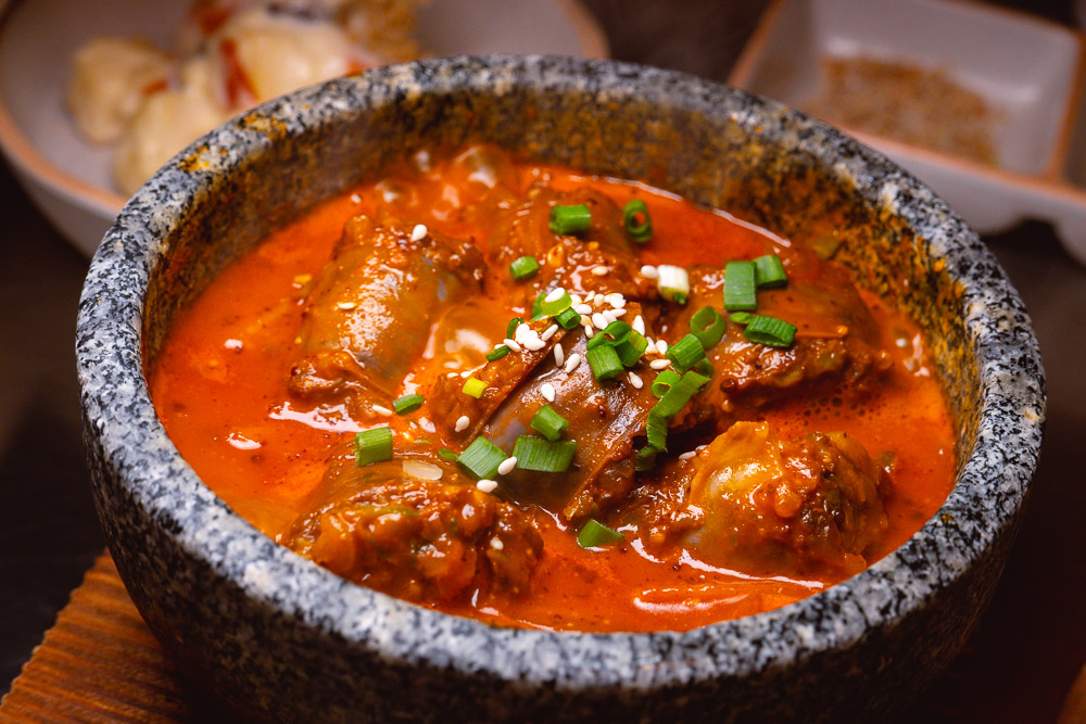 Blood sausage stew at Botong Sikdang, a popular Korean restaurant in Shanghai that does grilled pork and banchan. Photo by Rachel Gouk.