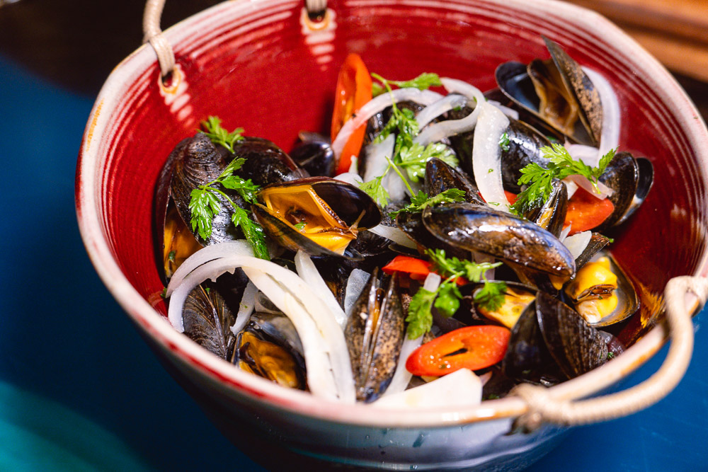 Mussels at Chameleon, a cocktail bar and restaurant in Shanghai. Photo by Rachel Gouk.