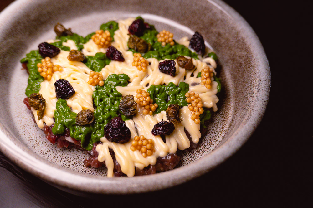 venison tartare at Charcohol, a cocktail bar and restaurant in Fengshengli, Shanghai. Photo by Rachel Gouk.