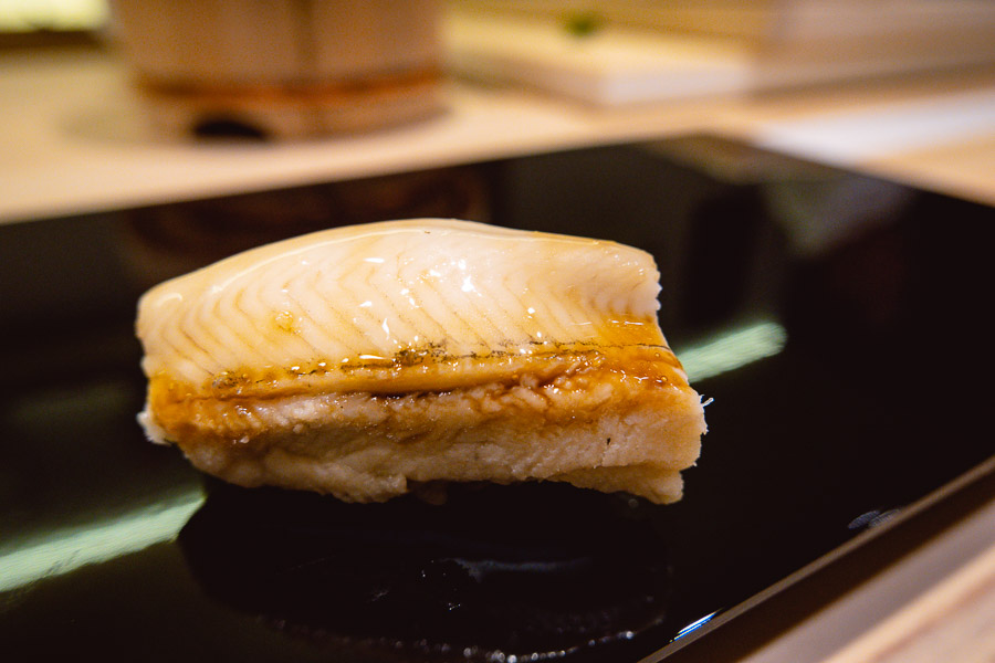 Anago (freshwater eel) at Sushi Naoki, a high-end Japanese restaurant in Shanghai that does a nigiri-based omakase menu. Photo by Rachel Gouk.