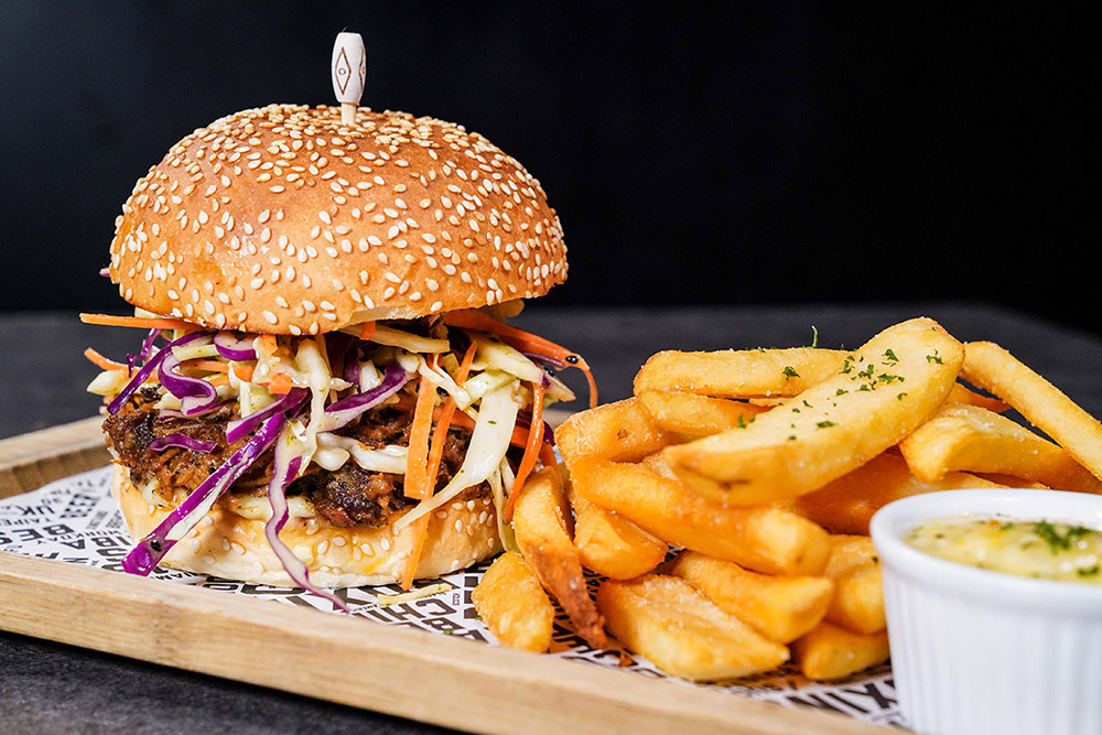 Where to eat sandwiches in Shanghai—Pulled pork sandwich at Boxing Cat Brewery.