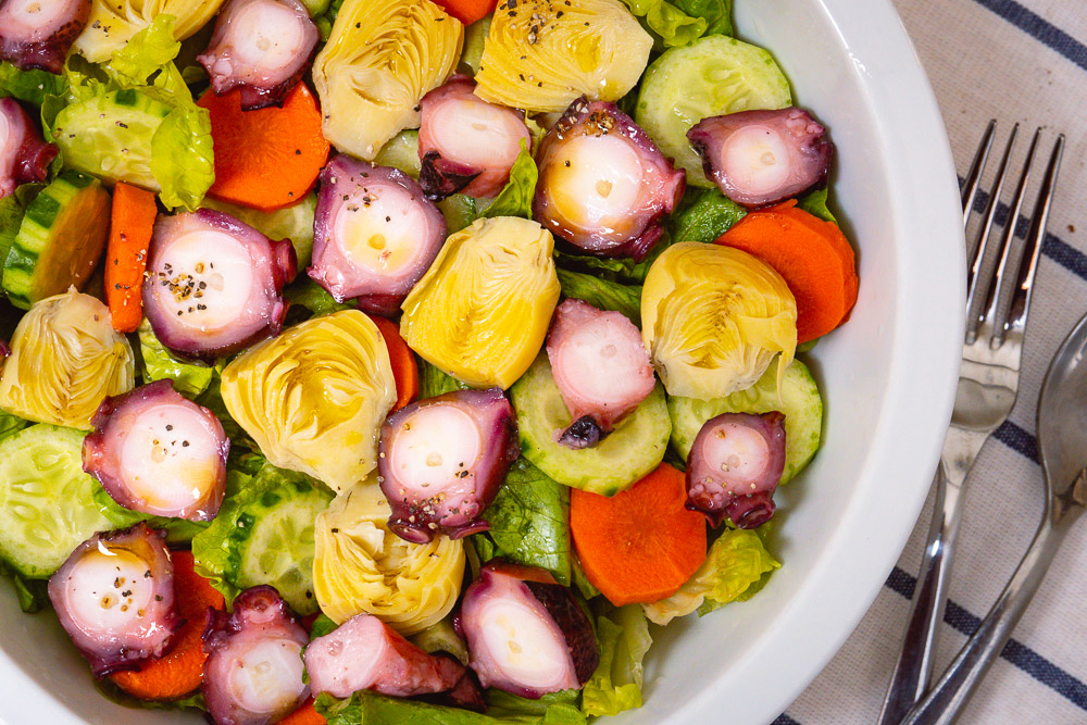 Easy recipes: Octopus and artichoke salad. Photo & Recipe by Rachel Gouk @ Nomfluence.