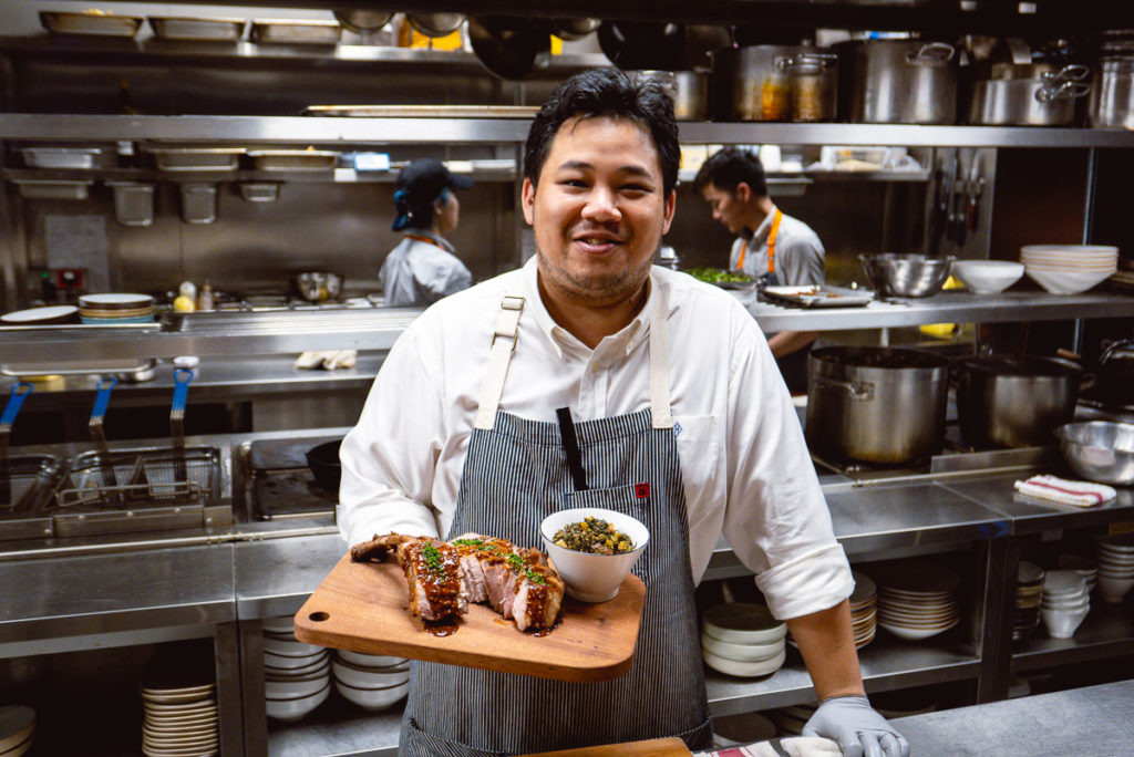 Austin Hu, chef, Heritage by Madison. MSG, an NYC and izakaya culture-inspired pop-up by Austin Hu. Photo by Rachel Gouk @ Nomfluence.