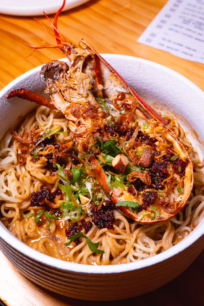 Lobster Dan Dan Mian. MSG, an NYC and izakaya culture-inspired pop-up by Austin Hu. Photo by Rachel Gouk @ Nomfluence.
