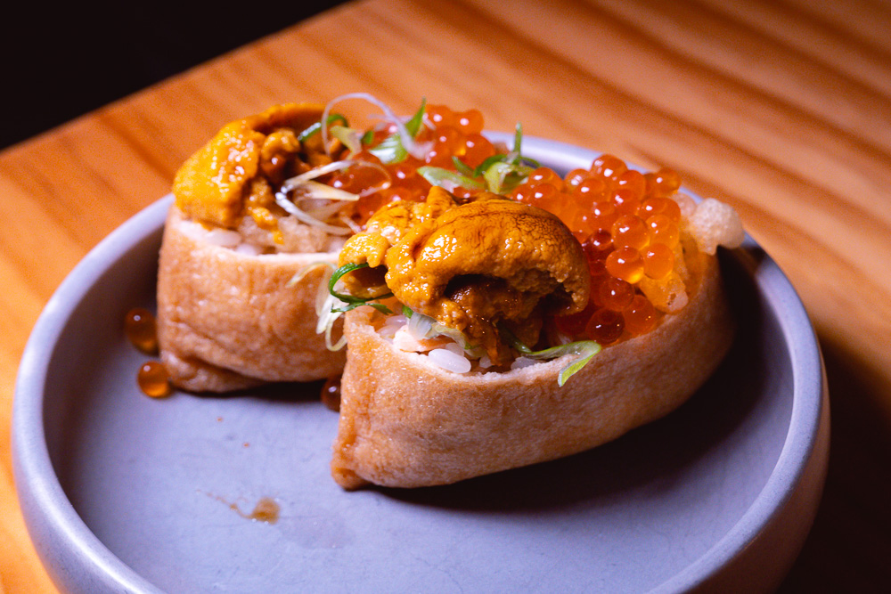 Salmon Inari Zushi. MSG, an NYC and izakaya culture-inspired pop-up by Austin Hu. Photo by Rachel Gouk @ Nomfluence.