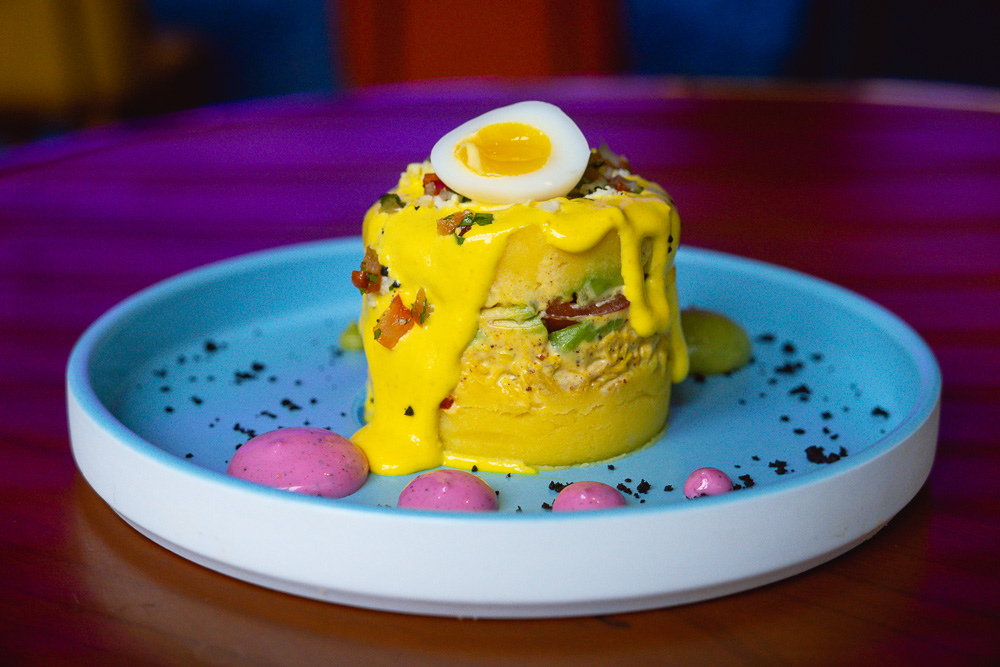 Lima Chicken Causa. Prawn Tostada. Azul brings its Peruvian-inspired brunch to Colca North Bund, Shanghai. Brunch starts at ¥168 for two courses, free-flow cava for ¥150. Photo by Rachel Gouk @ Nomfluence.