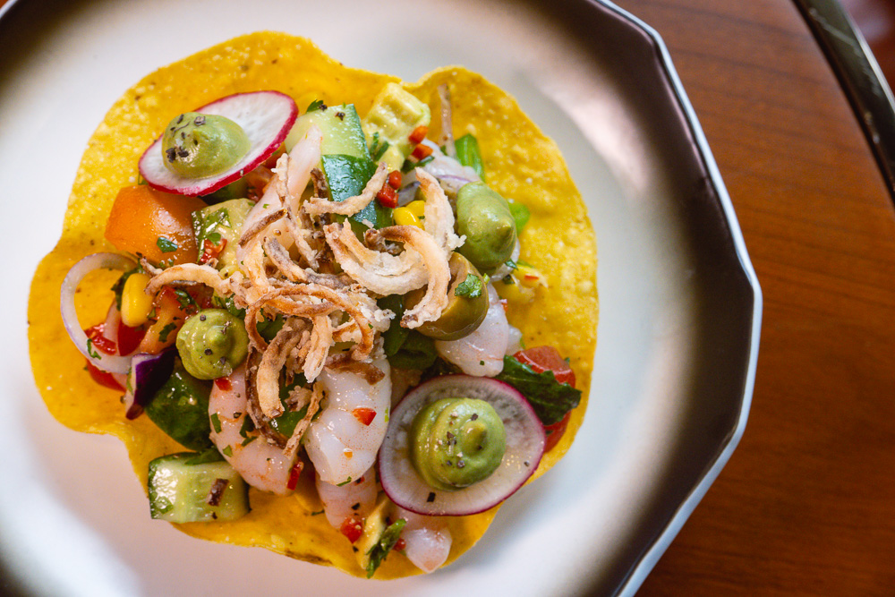 Prawn Tostada. Azul brings its Peruvian-inspired brunch to Colca North Bund, Shanghai. Brunch starts at ¥168 for two courses, free-flow cava for ¥150. Photo by Rachel Gouk @ Nomfluence.