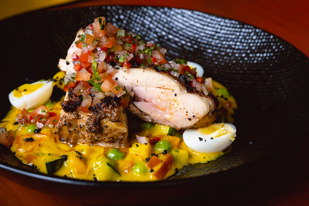 Cuban Chicken. Prawn Tostada. Azul brings its Peruvian-inspired brunch to Colca North Bund, Shanghai. Brunch starts at ¥168 for two courses, free-flow cava for ¥150. Photo by Rachel Gouk @ Nomfluence.