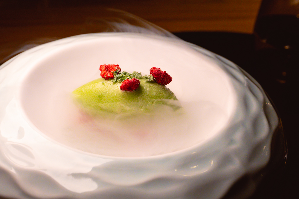 Green pea sorbet at Taian Table, Michelin two-star restaurant in Shanghai. Photo by Rachel Gouk @ Nomfluence.