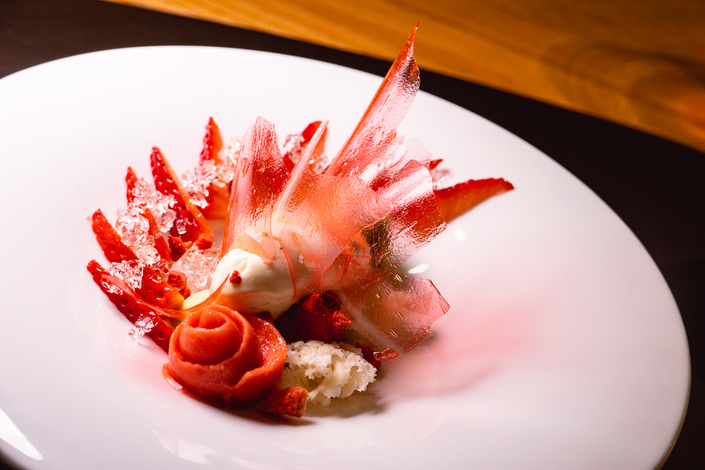 Strawberry dessert at Taian Table, Michelin two-star restaurant in Shanghai. Photo by Rachel Gouk @ Nomfluence.