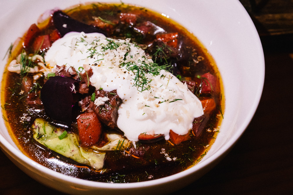Braised Oxtail Borscht at SOiF, a natural wine bar in Shanghai that serves French and European-influenced bites. Photo by Rachel Gouk @ Nomfluence.