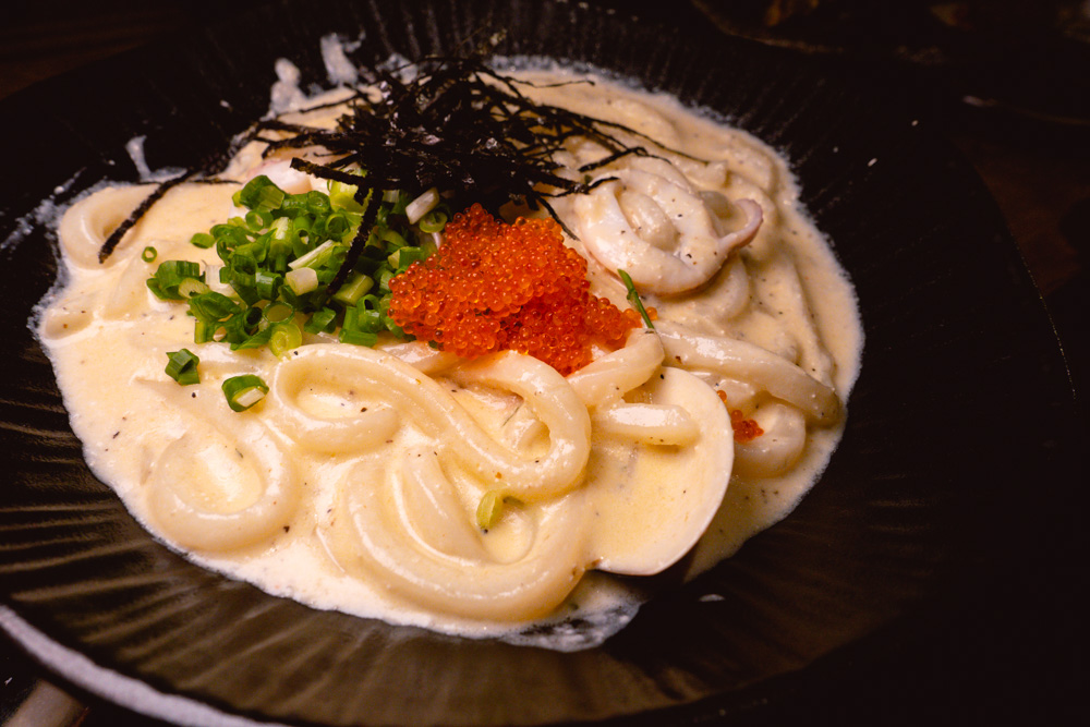Creamy Mentaiko Udon at Yakingtori, a Japanese restaurant in Shanghai that does yakitori. Photo by Rachel Gouk @ Nomfluence.