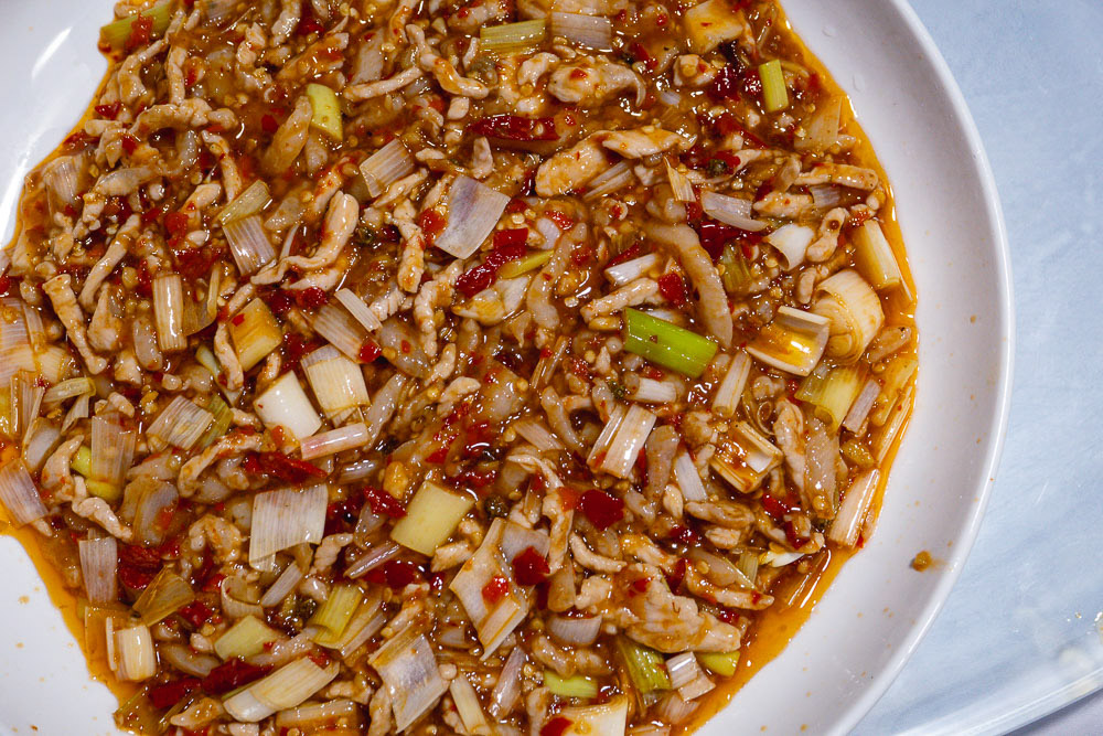 Yuxiang Rousi "fish flavored" shredded pork. La Wei Xian 辣味鲜, a private kitchen serving authentic Sichuan food in Shanghai. Photo by Rachel Gouk @ Nomfluence.