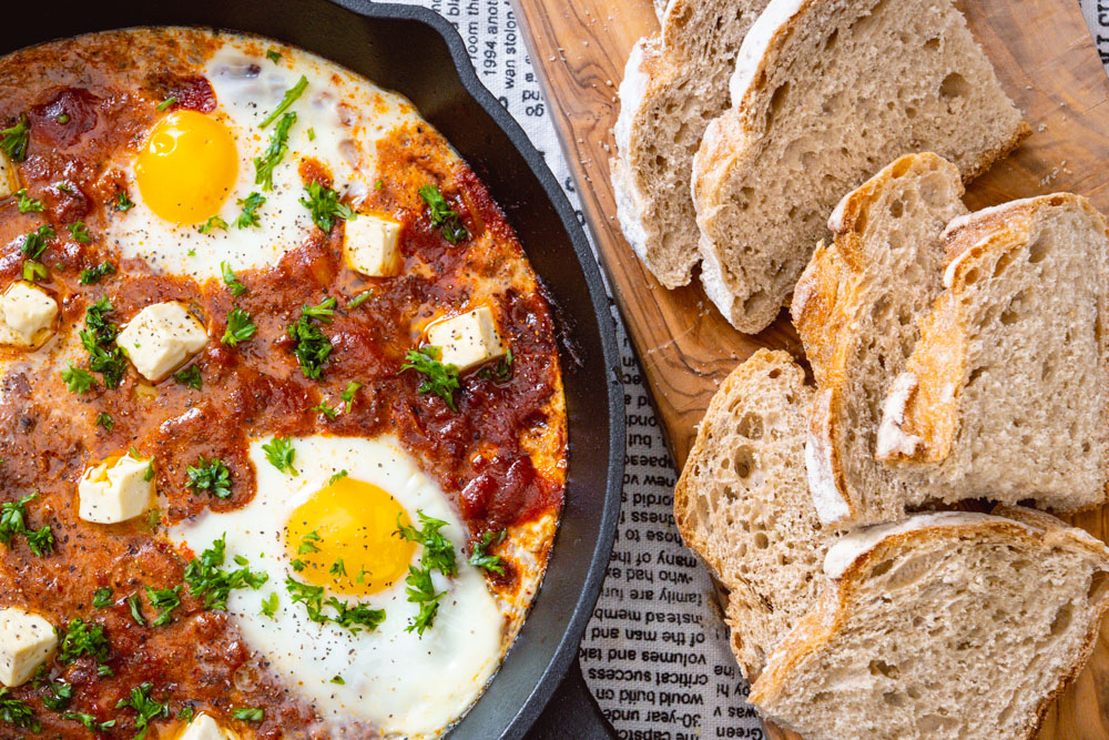 Shakshouka and sourdough bread. Bread delivery in Shanghai: Mediterranean Bakery. Photo by Rachel Gouk @ Nomfluence. 