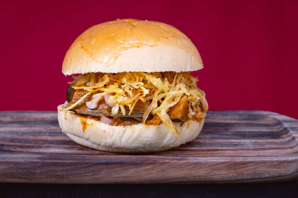 Curried eggplant sloppy joe. Shanghai-based food blogger Rachel Gouk does a Malaysian sandwich crossover pop-up at Perch, Shanghai. Photo by Rachel Gouk @ Nomfluence.