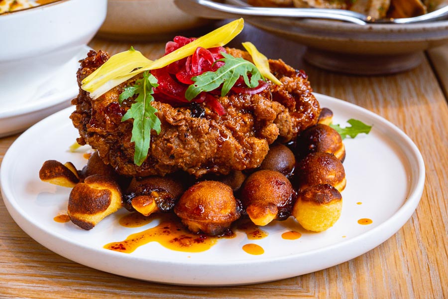 Chicken HK Waffles for Brunch at Heritage by Madison, a modern American restaurant in Shanghai. Photo by Rachel Gouk @ Nomfluence.