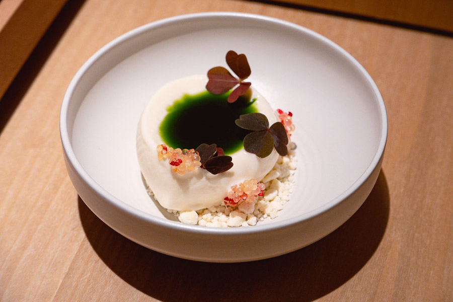Litsea creme fraiche at Lunar, a new modern Chinese restaurant in Shanghai by chef Johnston Teo. Photo by Rachel Gouk @ Nomfluence.