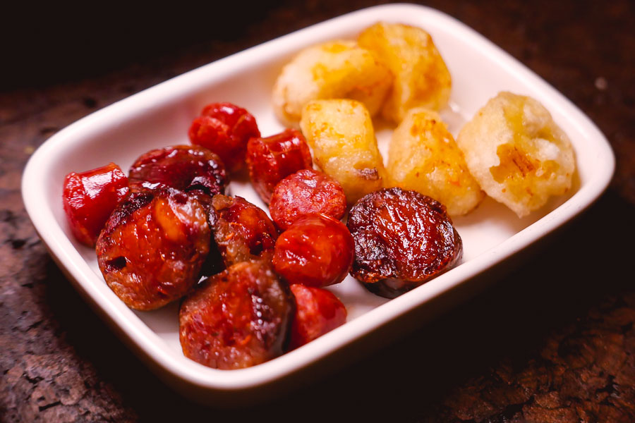 Fried sausages and banana at Maolago, a restaurant and bar in Shanghai that serves contemporary Guizhou food and wine. Photo by Rachel Gouk @ Nomfluence.