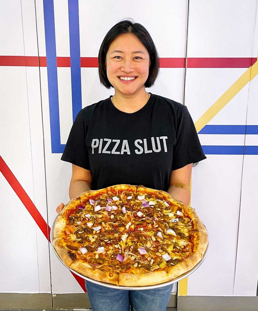 Rachel Gouk aka Nomfluence does a Malaysian inspired pork satay pizza at Homeslice Shanghai. Photo by Rachel Gouk @ Nomfluence.